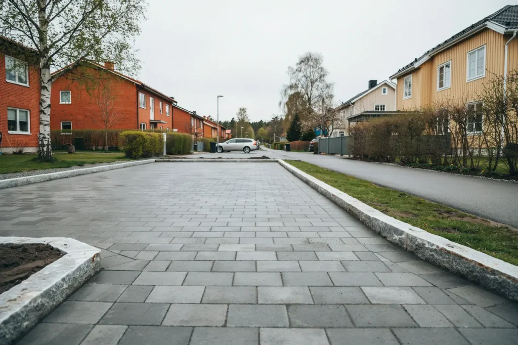 stens ttning och kantstensmontering vid infart i b llsta